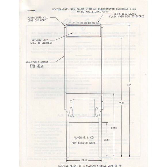 AG Soccer Ball Pinball Flyer Original Alvin G Flipper Game Artwork Sheet 1991 - Picture 2 of 2